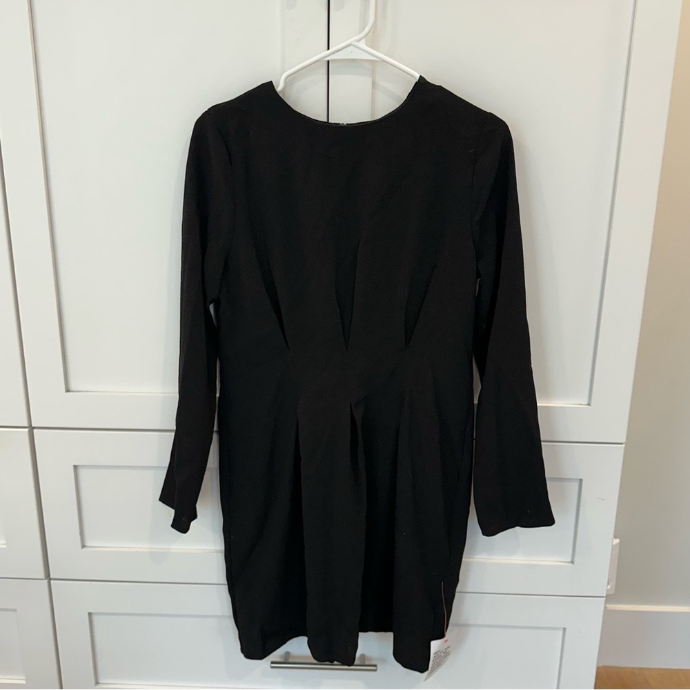 ASOS Black Pleated Long Sleeve Sheath Dress